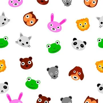Simple Vector Seamless Background with Cute Animals  Face Stock Illustration