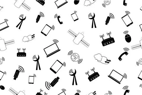 Simple Vector seamless doodle Background, Telecommunication Signal Stock Illustration