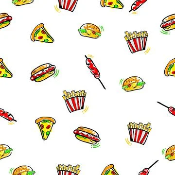 Simple Vector Seamless Hand Draw Sketch Background Vector Junk Food, Burger,  Stock Illustration