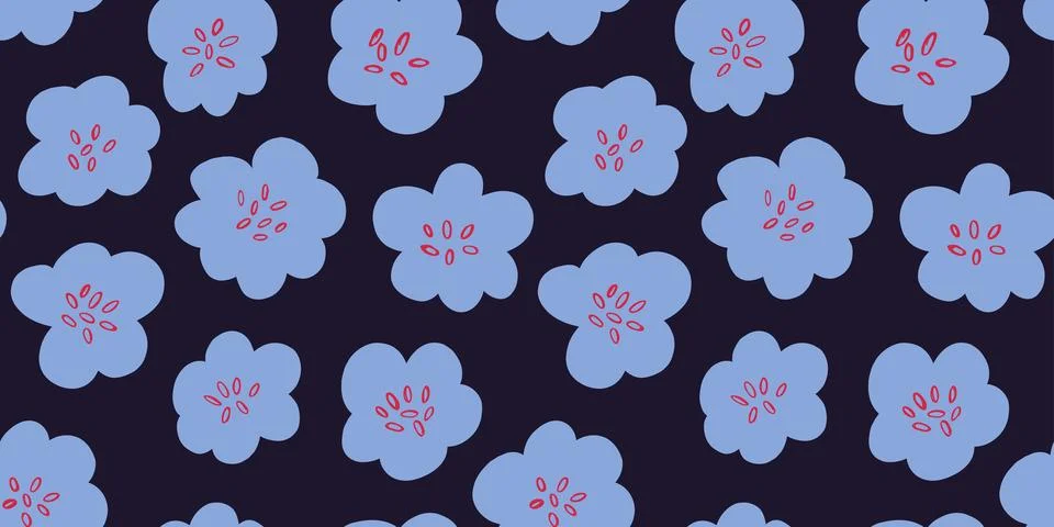 Simple vector seamless pattern with blue spring flowers on bkack. Ditsy flowers イラスト素材