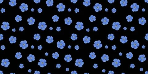Simple vector seamless pattern with flowers. little blue flowers on a black b Illustrazione stock