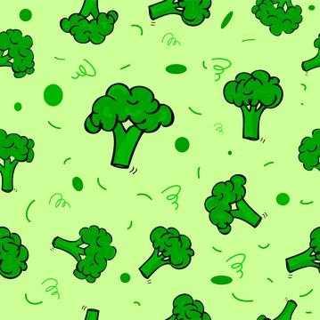 Simple vector seamless pattern hand draw sketch, three brocoli for wrapping p Stock Illustration