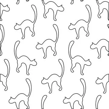 Simple vector seamless pattern of outline drawing cats. World cat day. Wrapping 库存插图