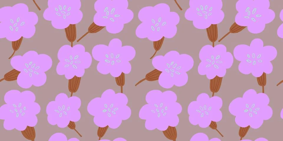 Simple vector seamless pattern with spring flowers on Grey background. Ditsy Illustrazione stock