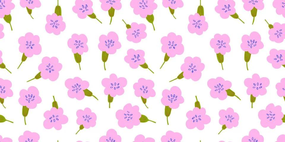 Simple vector seamless pattern with spring flowers on white. Ditsy flowers Illustrazione stock