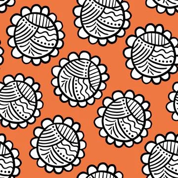 Simple vector seamless pattern with trendy style, black on orange. Abstract Stock Illustration