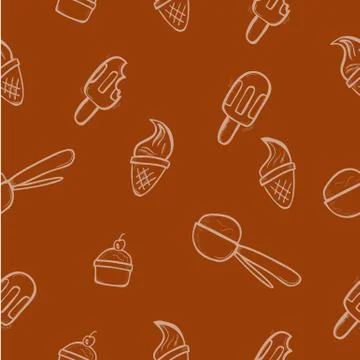 Simple Vector Seamless Wallpaper Hand Draw Sketch Doodle, Ice Cream Cone, Sti Stock Illustration