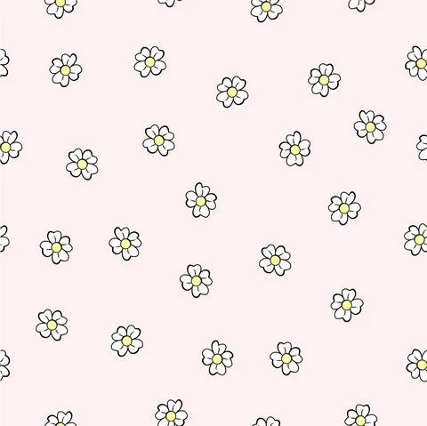 Simple Vector Seamless White and Yellow Flower at Pink Background 스톡 일러스트