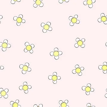 Simple Vector Seamless White and Yellow Flower at Pink Background Stock Illustration