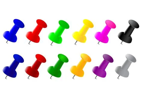 Simple vector Set 12 of Push Pin, isolated on white Stock Illustration