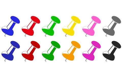 Simple vector Set 12 of Push Pin, isolated on white Stock Illustration