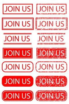 Simple Vector Set 14 of Red Rectangle Rubber Stamp Effect, Join Us Stock Illustration