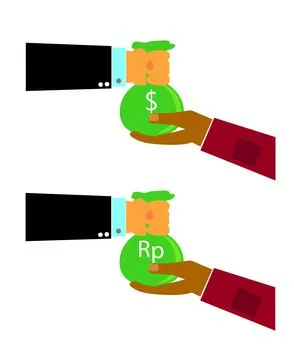 Simple Vector Set 2 Hand Rich Man Hand Give a Sack of Money to Poor One, Isol Stock Illustration
