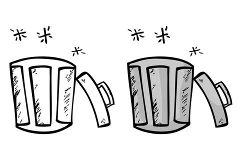 Simple Vector Set 2 Hand Draw Sketch of sparkling Clean and tidy trash bin Illustrazione stock
