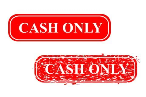 Simple Vector Set 2 Red Rectangle Rubber Stamp Effect, Cash Only, grunge and  Illustrazione stock