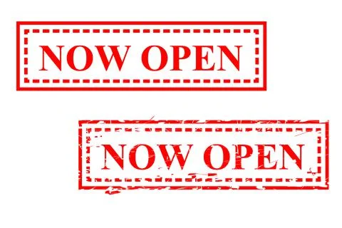 Simple Vector Set 2, Red Rectangle rubber stamp now open isolated on white Stock Illustration