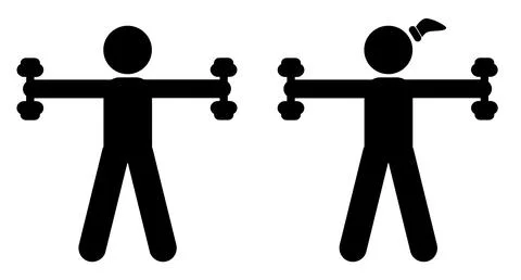 Simple Vector Set 2 Stick man and woman Workout using Dumbbell isolated on wh Stock Illustration