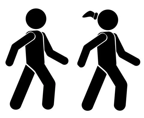 Simple Vector Set 2 Stick man and woman Walking, Sport Cardio Isolated on whi Stock Illustration