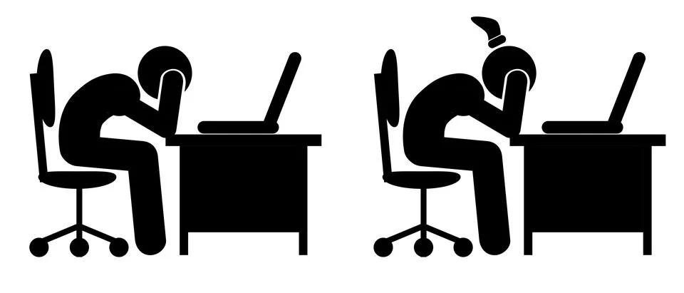 Simple Vector Set 2 Stress Stick man stickman man and Woman Sit Work with Not Illustrazione stock