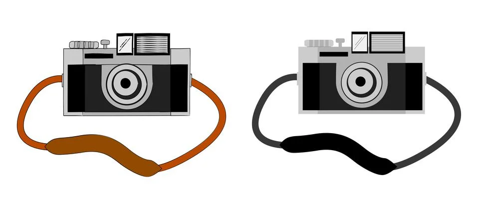Simple Vector Set 2, Vintage Analog Pocket Camera With Strap Stock Illustration