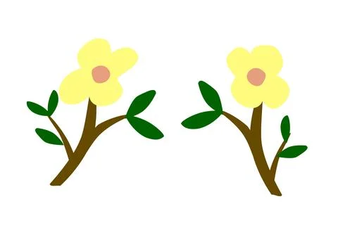 Simple vector set 2 yellow flower and leaf, at white Illustrazione stock