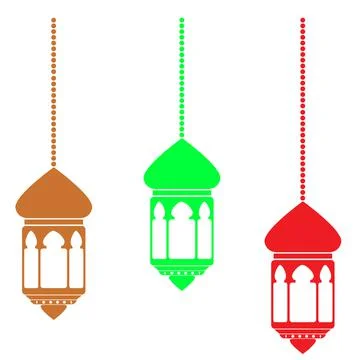 Simple Vector Set 3 different color Lantern, Isolated on White Stock Illustration