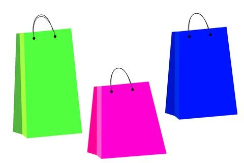 Simple Vector Set 3 Shopping Bag, Green, Blue and purple isolated on white Иллюстрация