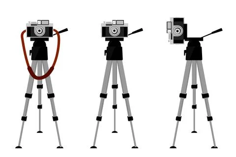 Simple Vector Set 3, Vintage Camera at Tripod, Isolated on White Stock Illustration