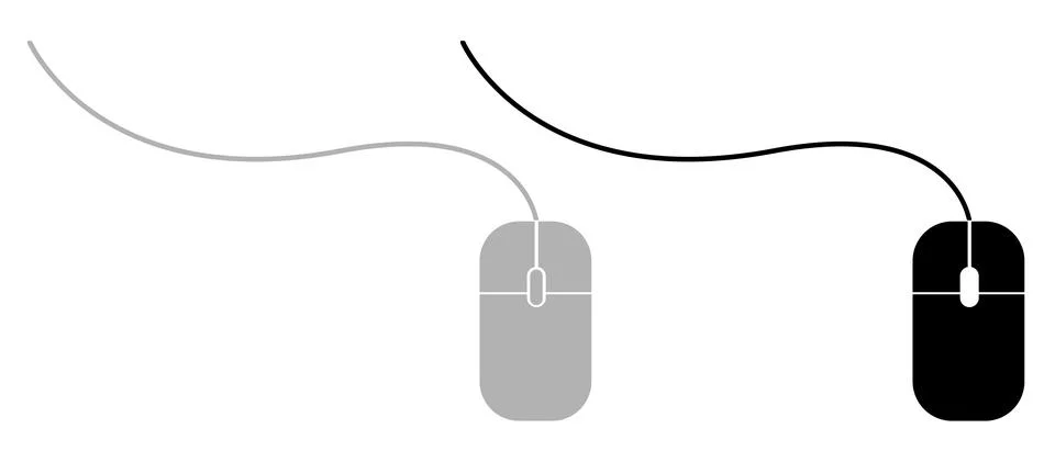 Simple Vector Set 3 Wired Computer Mouse, White and Black Stock Illustration