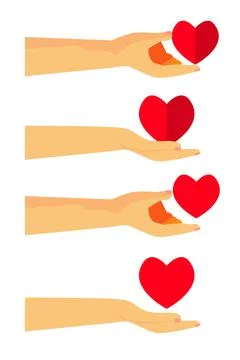 Simple Vector Set 4 Hand Give a Love, Isolated on White Stock Illustration