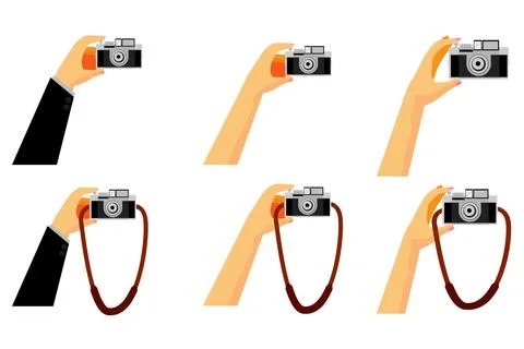 Simple Vector Set 6 Hand, Holding Vintage Pocket Camera Stock Illustration