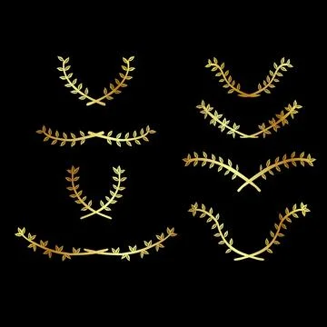 Simple vector set 8 gold golden hand draw sketch flower and leaf border Illustrazione stock