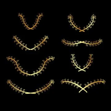 Simple vector set 8 gold golden hand draw sketch flower and leaf border 스톡 일러스트