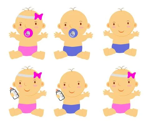 Simple Vector Set Baby boy and baby girl, Isolated on White Stock Illustration