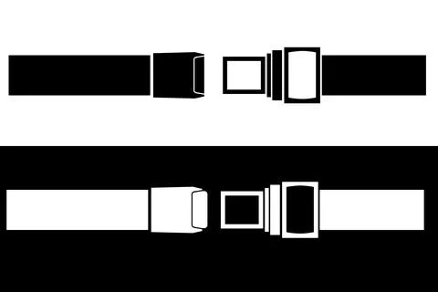 Simple Vector Set Black and White Safety Belt, Lock and Opened, Isolated on W Illustrazione stock