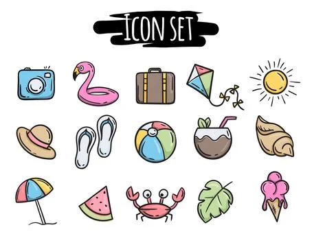 Simple vector set of icons related to summer rest Stock Illustration