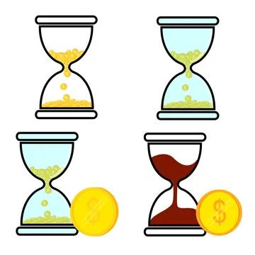 Simple Vector Set Illustration for Time is Money, Glass Hour or Sand and Gold Stock Illustration