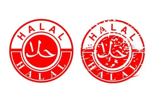 Simple Vector Set two Style Red Circle Stamp Sign Halal, allowed to eat and d 스톡 일러스트