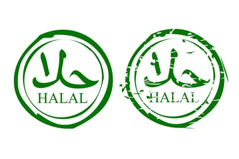 Simple Vector Set two Stylw Green Circle Stamp Sign Halal, allowed to eat and Stock Illustration