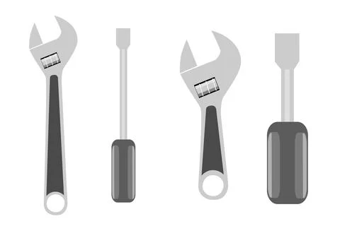 Simple Vector Set Wrench and Screwdriver Stock Illustration
