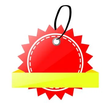 Simple Vector Shinning Sun Shape Red and Yellow Blank Tag, isolated on white Stock Illustration