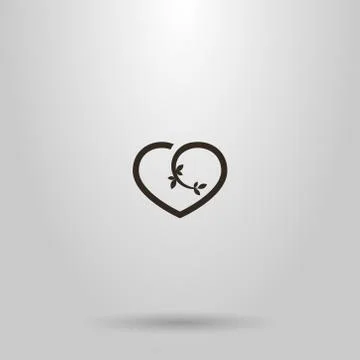 Simple vector sign of a flowering branch of a plant in the shape of a heart Stock-Illustration