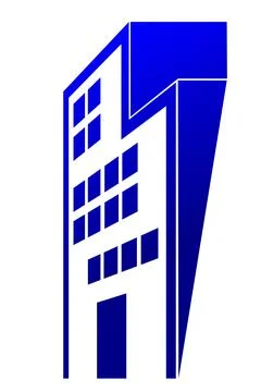 Simple Vector Sign, Gradient Blue Perspective of Office or Hotel Building, Is Ilustración de archivo