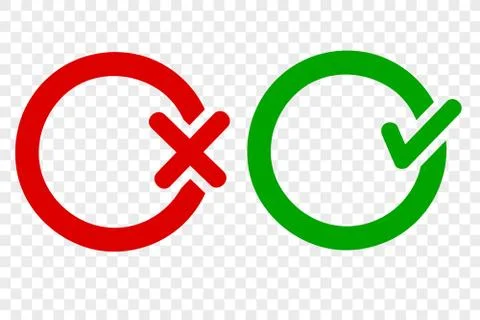 Simple Vector Sign Icon Style Green Thick line true and Red false, at transpa Illustrazione stock