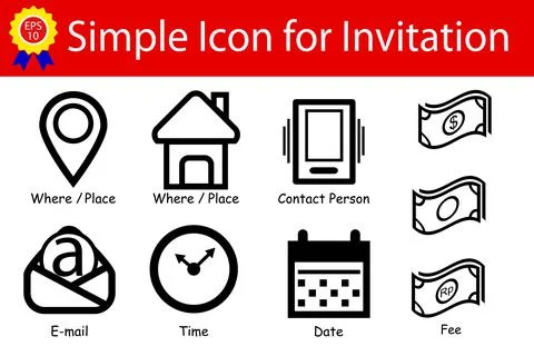 Simple Vector Sign Place, Time, Date, Contact, Fee, Email Address, Isolated o Stock Illustration