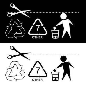 Simple Vector Sign, Recycle, Trash. Cut Here and Other 스톡 일러스트