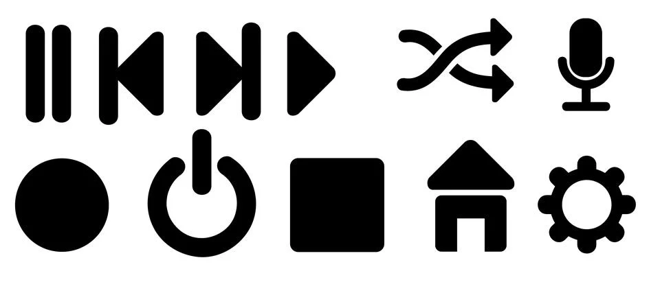 Simple Vector Silhouette Complete Set Audio Video Player button Stock Illustration