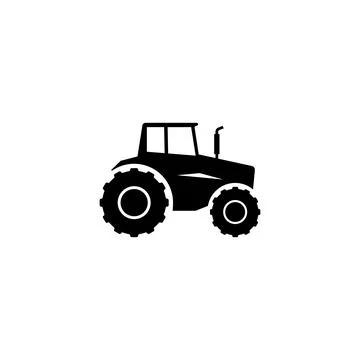 Simple vector silhouette of a farm tractor with large wheels and cabin. Stock Illustration