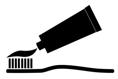 Simple Vector Silhouette of Tooth Paste and Tooth Brush, Isolated on White Stock Illustration