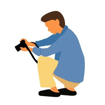 Simple Vector Sitting Photographer Take a Photo Using DSLR or Mirrorless Stock Illustration